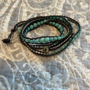 Chan Luu Turquoise on Brown Leather Wrap Bracelet signature collection